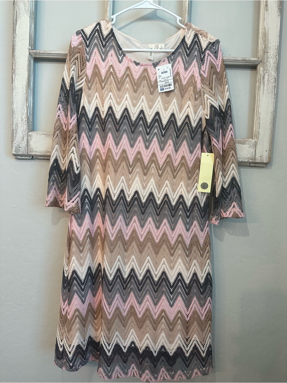 Womens Zigzag Lace Shift Dress - Pink, Beige, Black